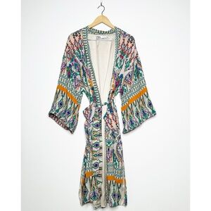 ZARA NEW! Multi Color Printed Boho Belted Kimono Robe Size Large